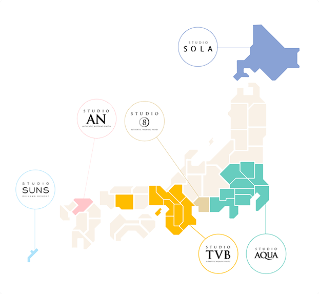 スタジオAQUA(関東)、スタジオTVB(関西・中国)、スタジオ8(東海)、スタジオAN(九州)、スタジオSOLA(北海道)、スタジオSUNS(沖縄)