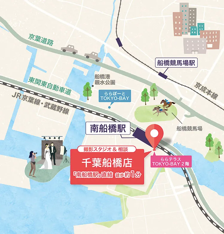 【撮影スタジオ&相談】千葉船橋店 「南船橋駅」直結 徒歩約1分（ららテラスTOKYO-BAY 2階）